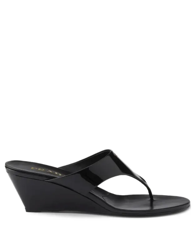 Patent Leather Wedge Thong Sandals
