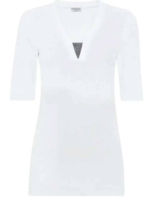 Stretch Cotton Ribbed Jersey Top With Precious Insert