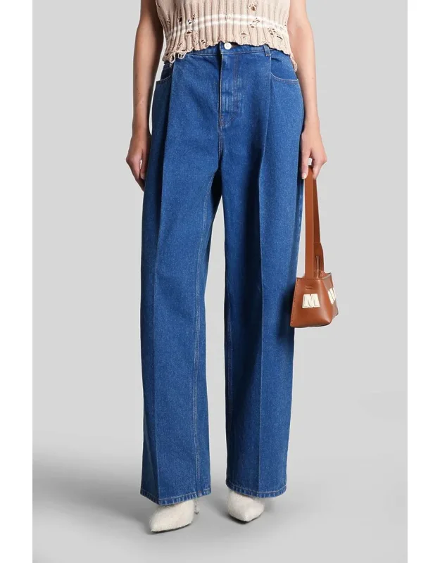 Jeans With Zip And Button Closure And Side Pockets