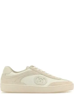 Sneakers In Ivory Fabric And Suede