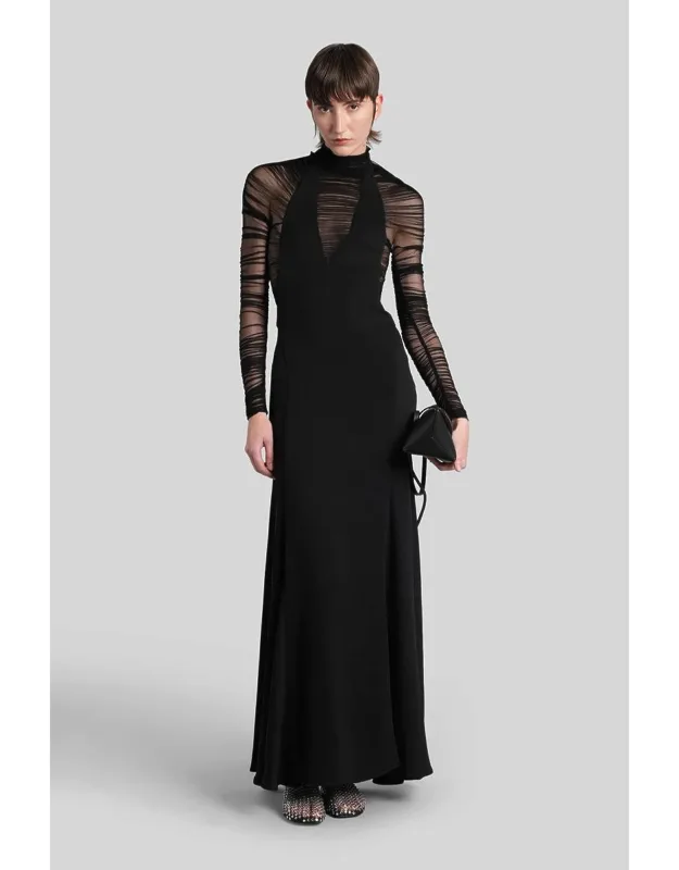 Long Dress With High Collar And Gathered Detailing