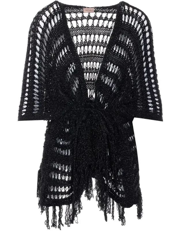 Twinset Dress With Laces Closure And Fringes