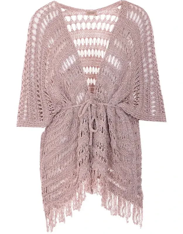 Dress With Laces Closure And Fringes At Bottom