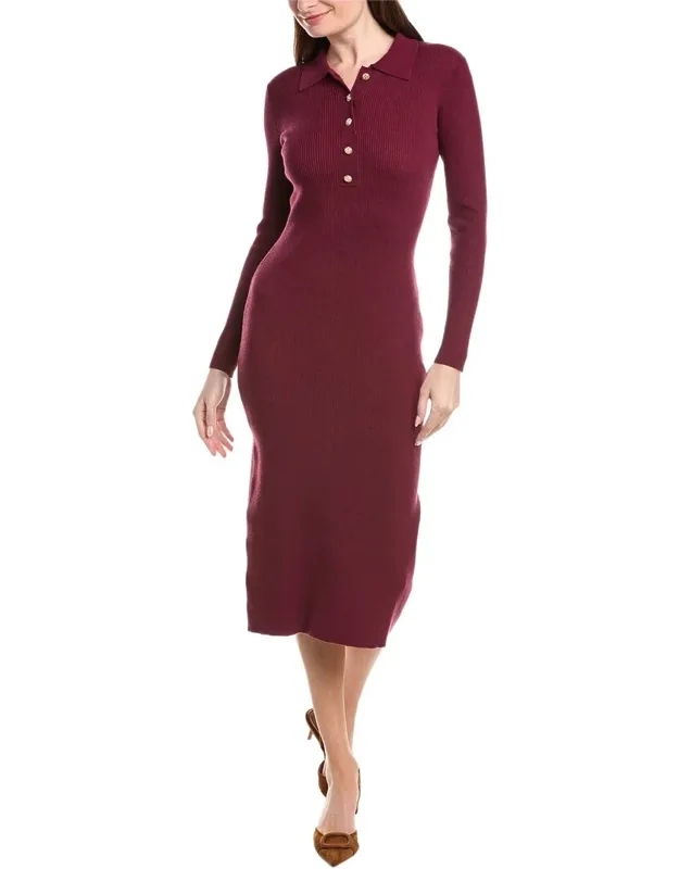 Collar Half Button Down Rib Midi Dress