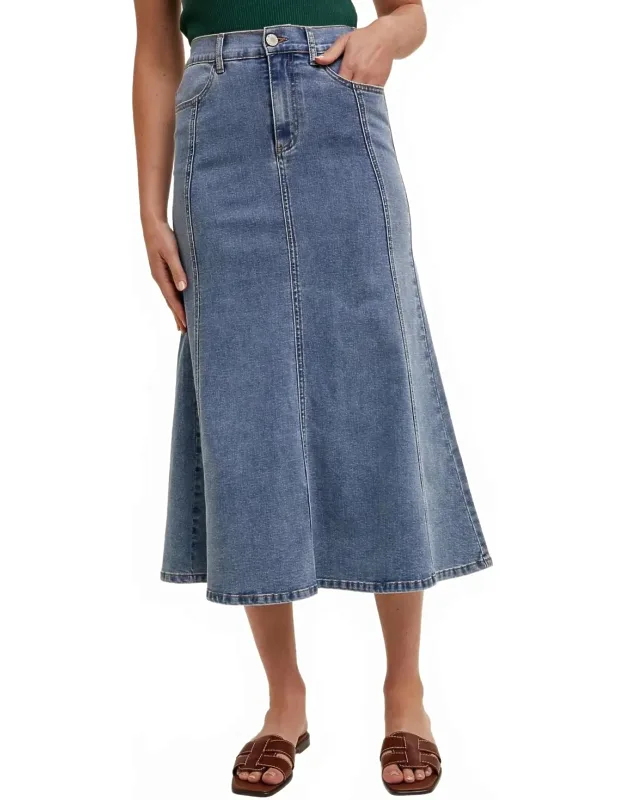 Flare Midi Denim Skirt