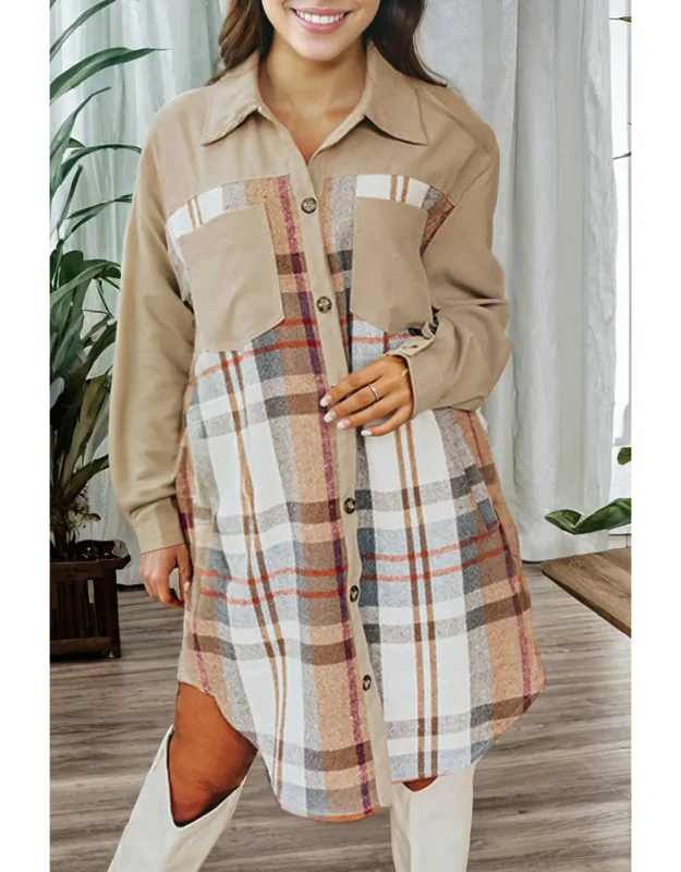 Plaid Patchwork Long Sleeve Shirt Dress