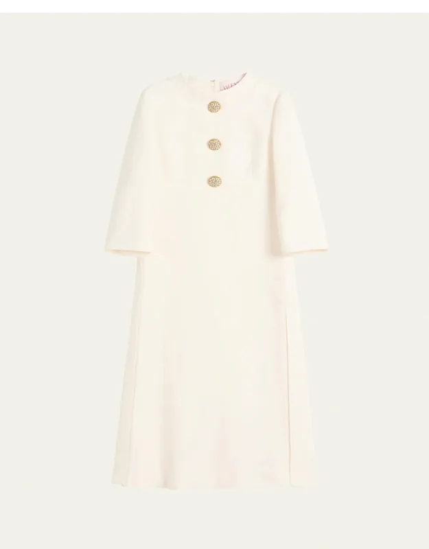 Quarter-sleeve Brooch Wool Midi Dress