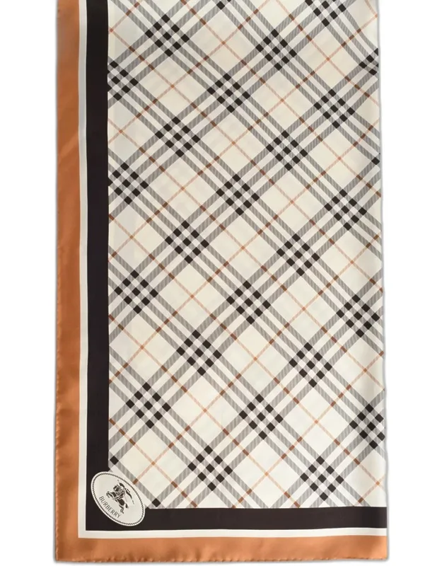 Check Silk Scarf With White 'knight Stamp' 'pebble'