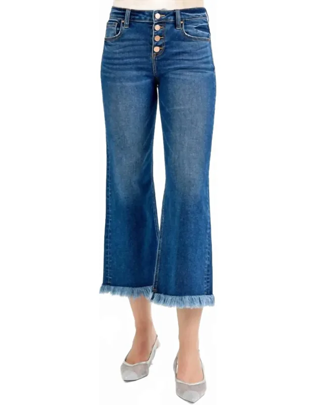 Mid Rise Crop Wide Button Down Jeans