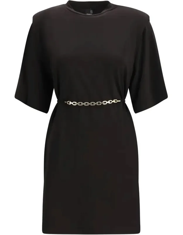 Pinko Dress With Elegant Crew Neck And Removable Chain Belt