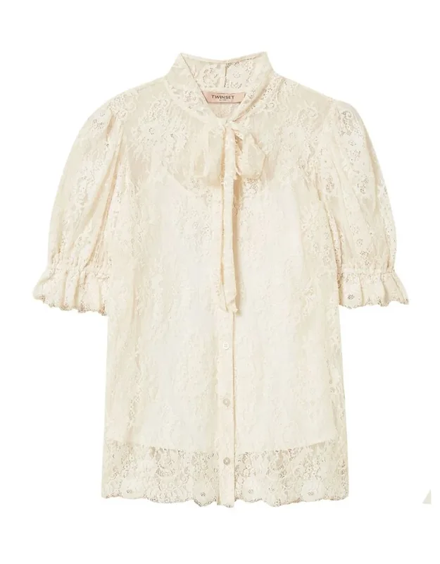 Lace Shirt With Lavallière Collar