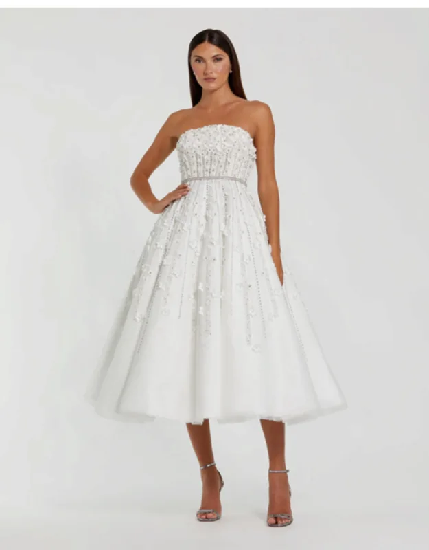 Embellished Lace Strapless Midi A Line Dress