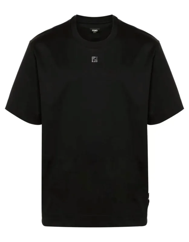 Cotton T-shirt With Metal Ff Appliqué