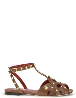 _valentino Garavani Sandals With Adjustable Buckle Strap And Antique-effect Brass Studs_