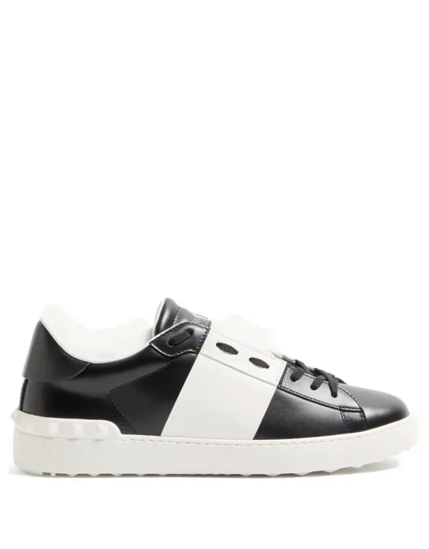 Open Leather Sneakers With Contrast Band And Stud Details
