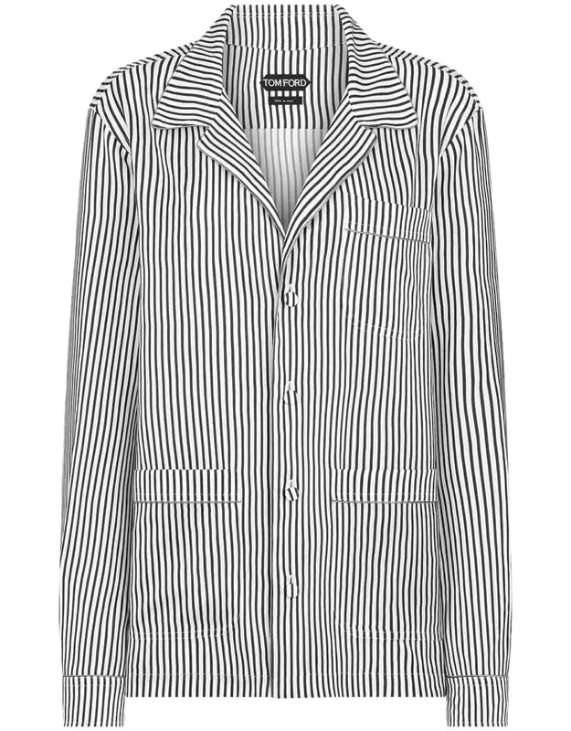 Striped Silk Pajama Shirt With Piping And Tonal Embroidered Logo