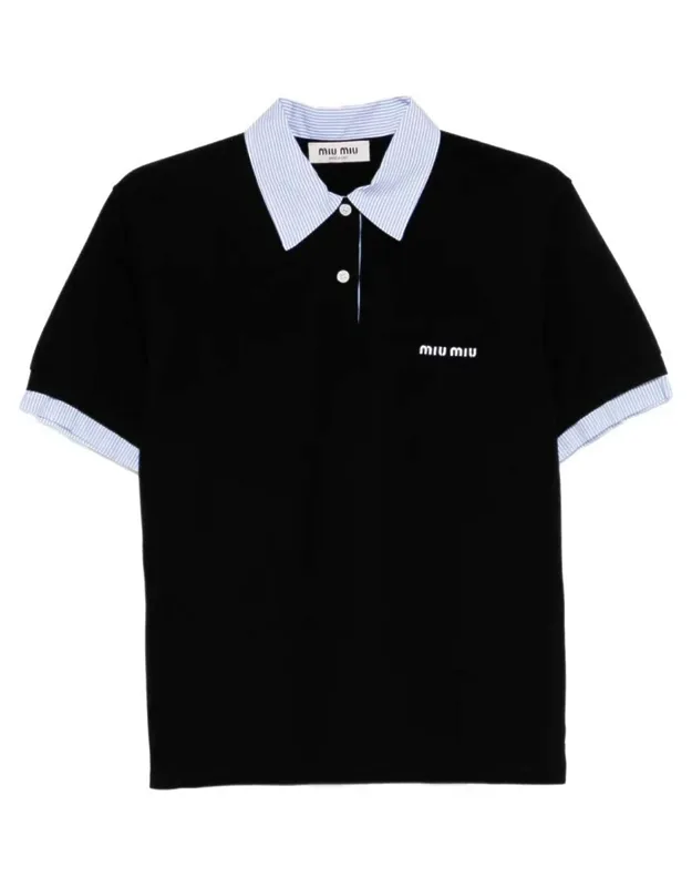 Poplin-detailed Cotton Pique Polo Shirt