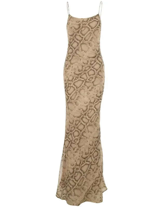 Long Dress With Thin Straps And All-over Python Print