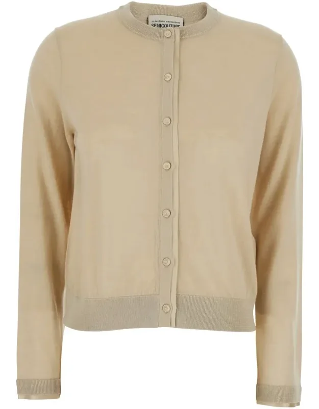 Crewneck Cardigan With Front Button Closure In Wool