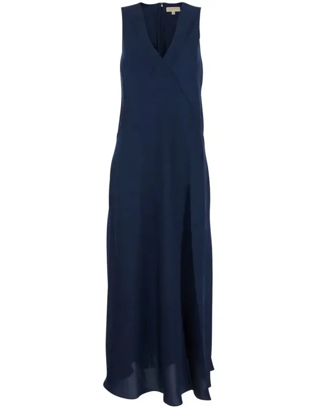 Sleeveless Long Dress With V Neck And Rear Zip Closure In Tech Fabric