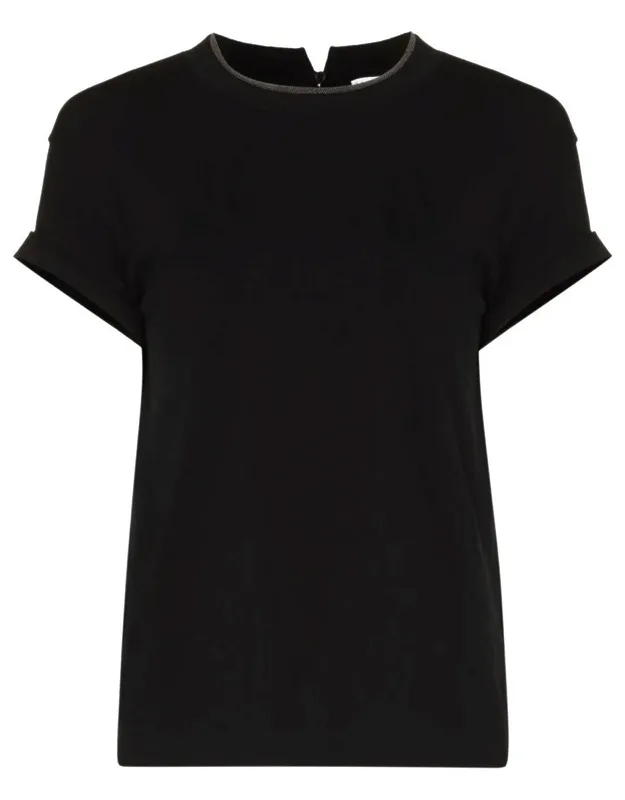 Stretch Cotton Jersey T-shirt With Precious Faux Layering