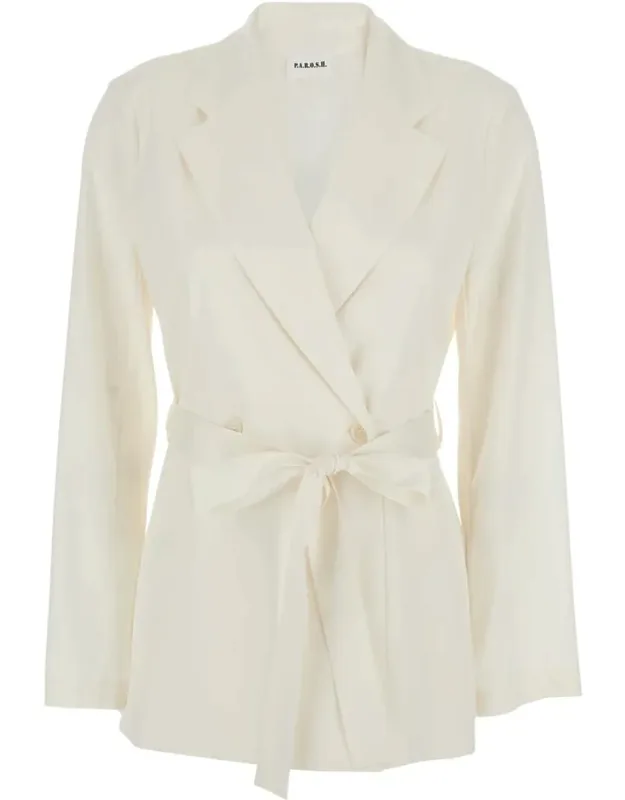 Double-breasted Jacket With Notched Revers And Front Belt Closure In Tech Fabric
