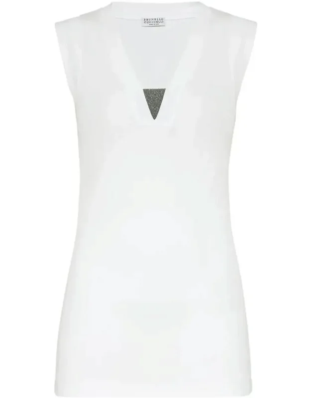 Stretch Cotton Jersey Tank Top With Precious Faux-layering Clothing
