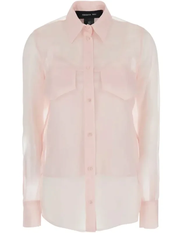 Silk Shirt With Pointed Collar And Sheer Design