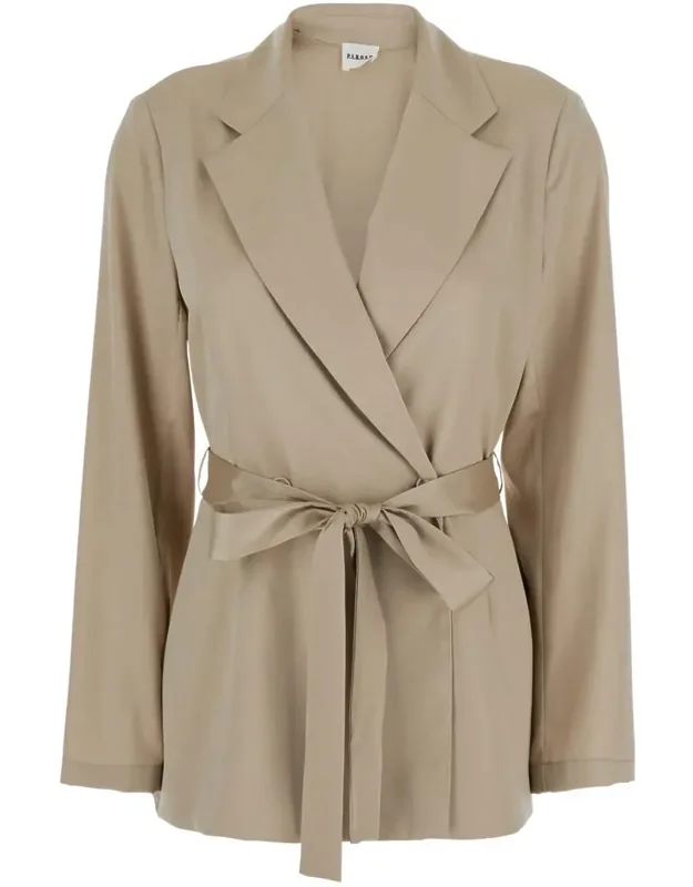 Double-breasted Jacket With Notched Revers And Front Belt Closure In Tech Fabric