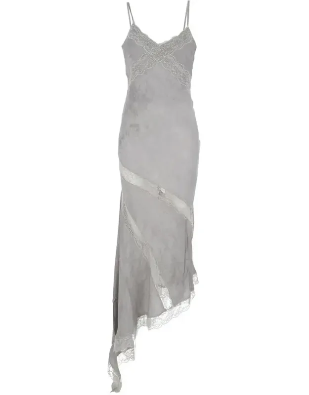 Rosetta Long Dress With Thin Straps And Asymmetric Design