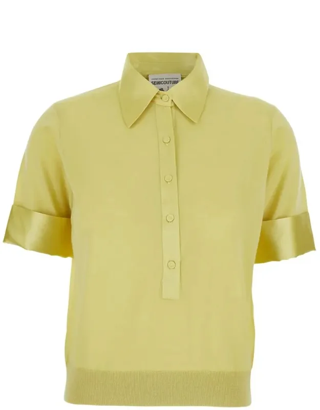 Polo Shirt With Turn-up Cuffs And Classic Collar In Wool