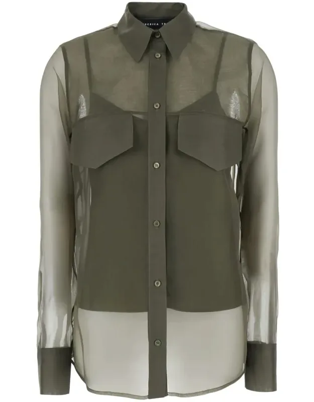 Silk Shirt With Pointed Collar And Sheer Design