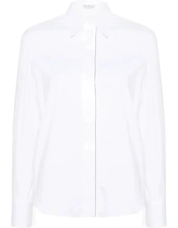 Stretch Cotton Poplin Shirt With Shiny Trim