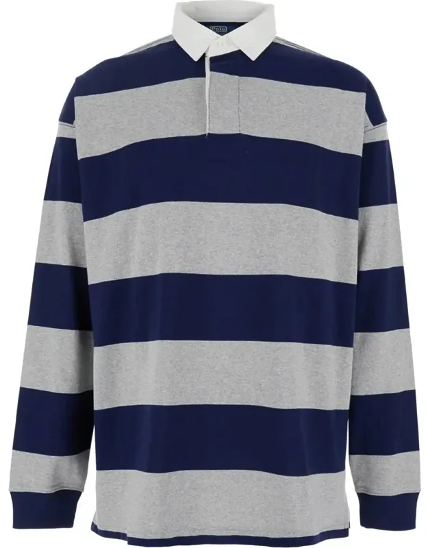 Big Fit Polo Shirt With Classic Collar And All-over Striped Motif In Cotton