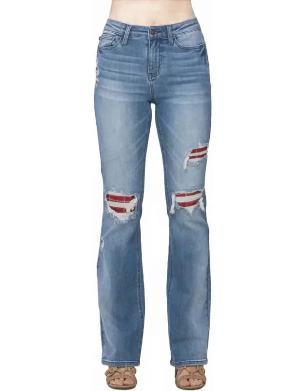 Mr. Plaid Patch Detail Bootcut Jeans