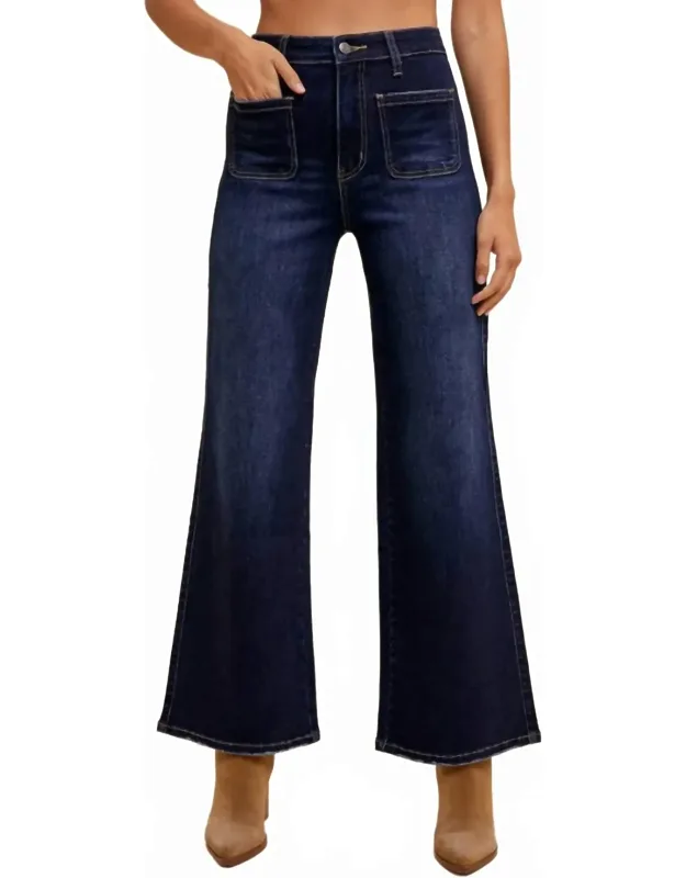 Stretch Front Two Pocket High Rise Flare Jeans