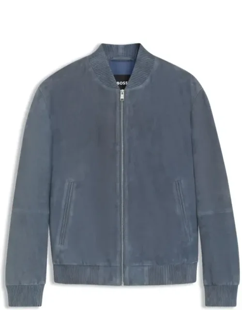 Regular-fit Jacket In Suede With Bomber-style Trims And Zipper Front