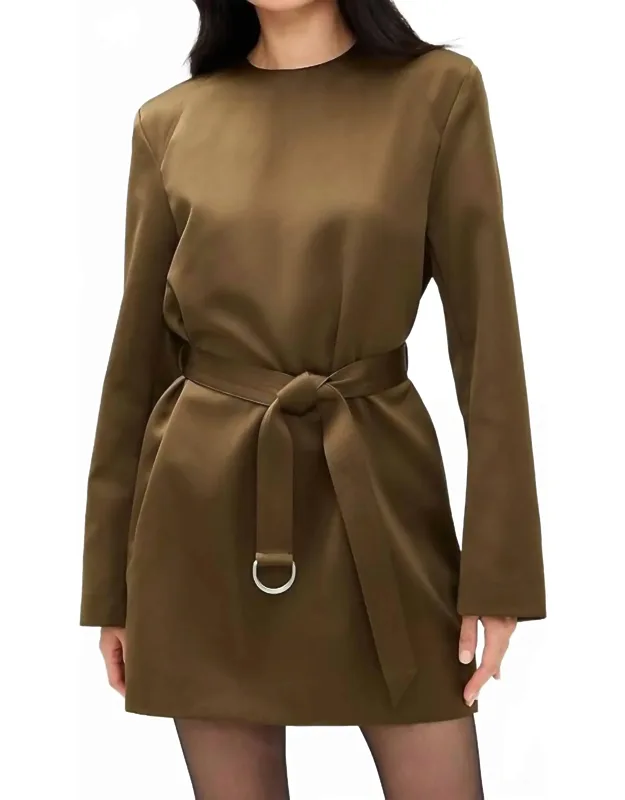 Satin Structured Belted Dress