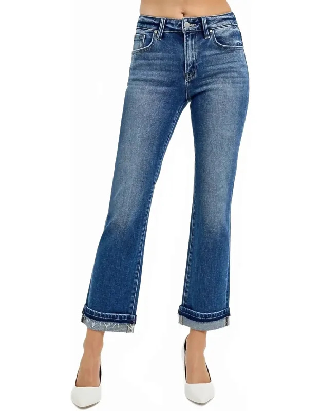 Mid Rise Ankle Straight Cuffed Jeans