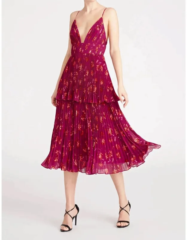 Pleated Tiered Midi Dress