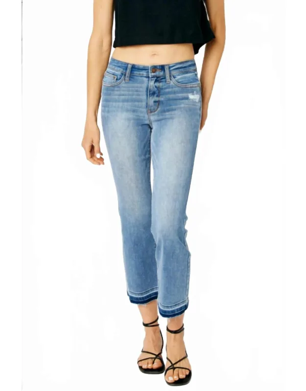 Mid Rise Release Hem Cropped Bootcut Jeans