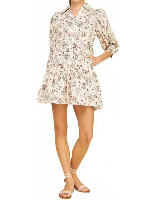 Print Button Down Mini Dress