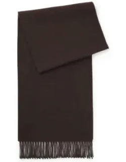 Boss Wool Scarf With Logo Patch - Brown Scarves, Crafted In Soft Wool Twill With Fringed Ends