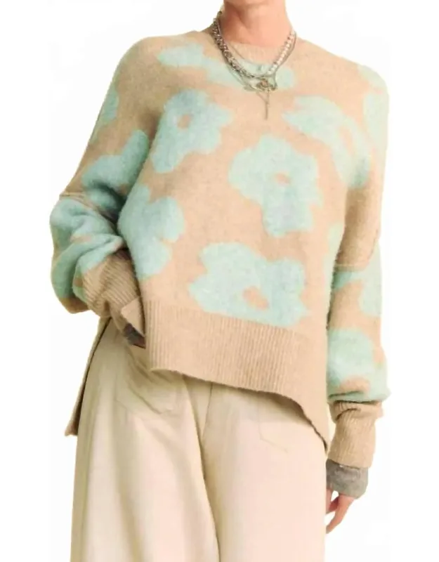 Floral Long Sleeve Loose Fit Pullover Knit Sweater