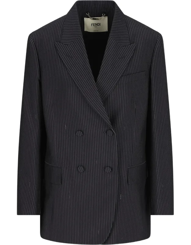 Pinstripe Flap-pocket Blazer