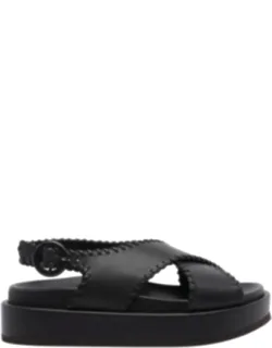 Black Ursula Sandals, Buckle Closure, Open Toe, Leather Upper