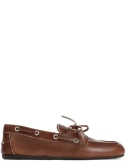 Loafers With Round Toe And Lace-up Fastening