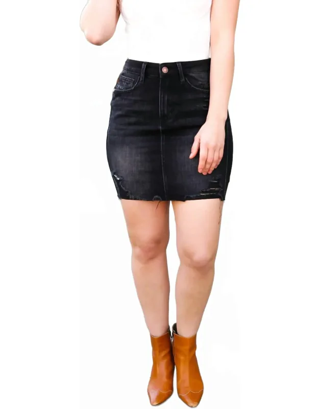 High Rise Distressed Frayed Denim Skirt