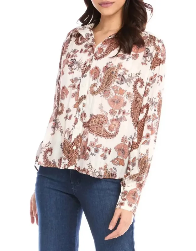 Shirred Button-up Blouse