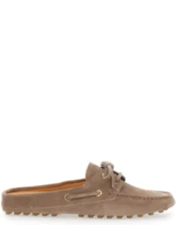 Sabot Loafers With Side Laces In Suede